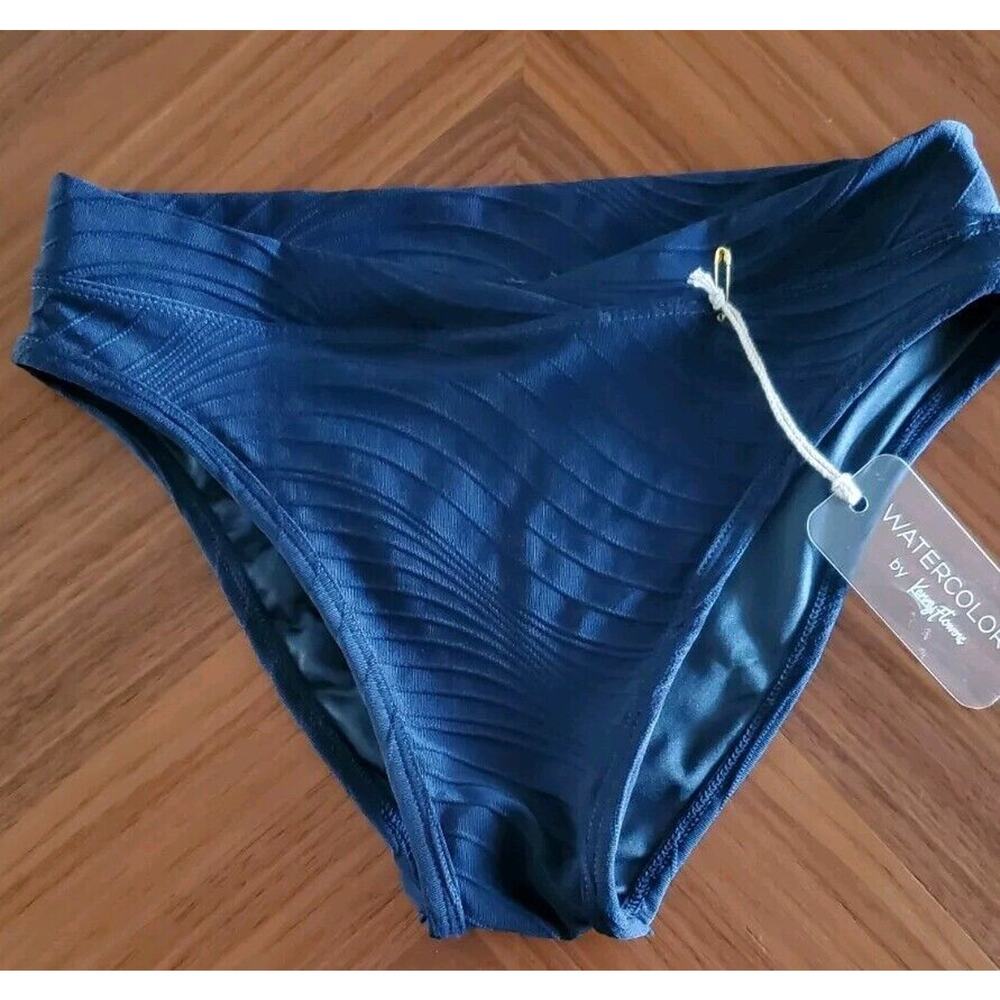 NWT $84 Kenny Flowers The Ravello Textured V front Bikini Bottom Navy Size XXS - Picture 4 of 12